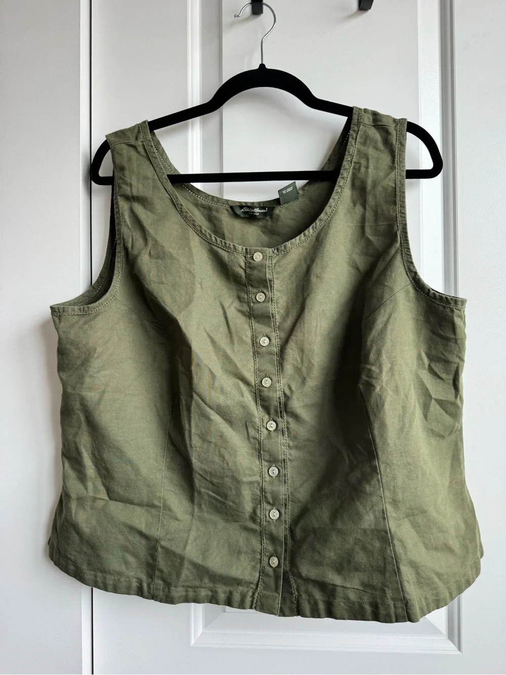 Eddie Bauer Cotton/Linen Button-Front Olive Tank Top